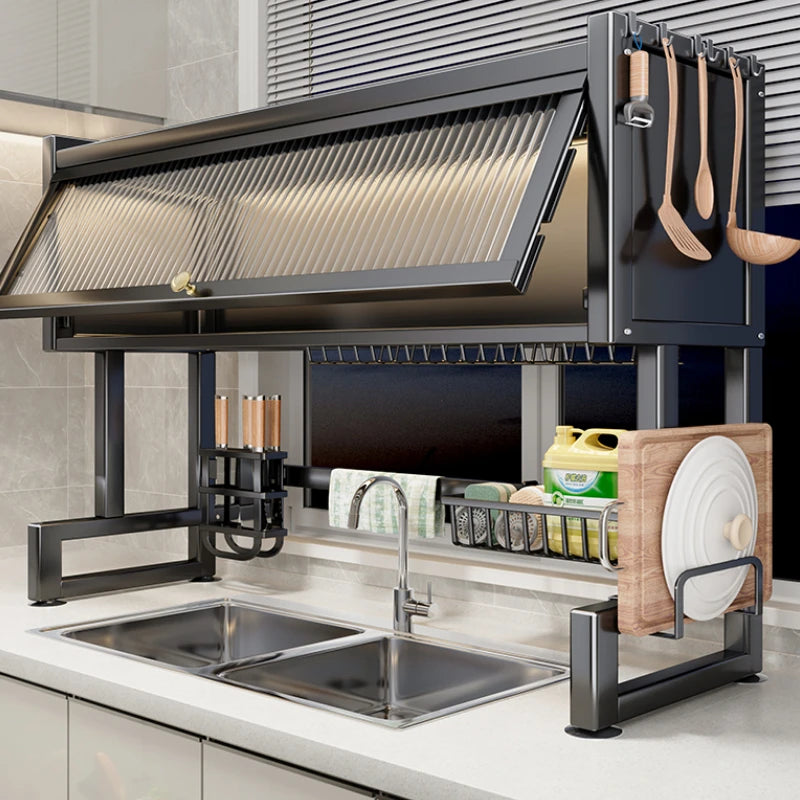 Escurridor de Platos de Acero Inoxidable 2 en 1 con Almacenamiento - ¡Haga clic en el botón de compra y obtenga un descuento EXTRA!